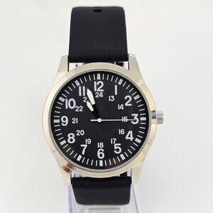 Field Military Men's Watch 42MM Black Dial Gray Case Black Plastic Bands NewBatt